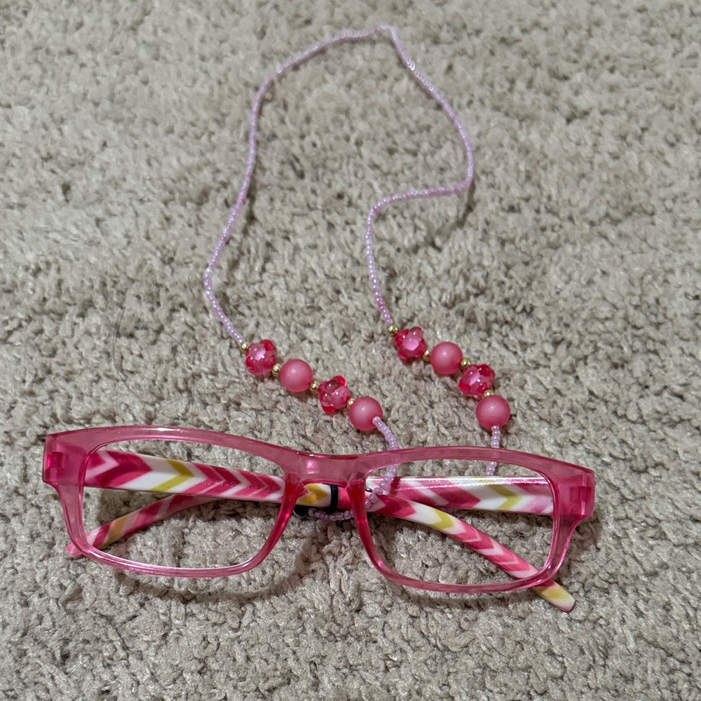 Pink Beaded Eyeglasses with Strap Play Glasses  💚